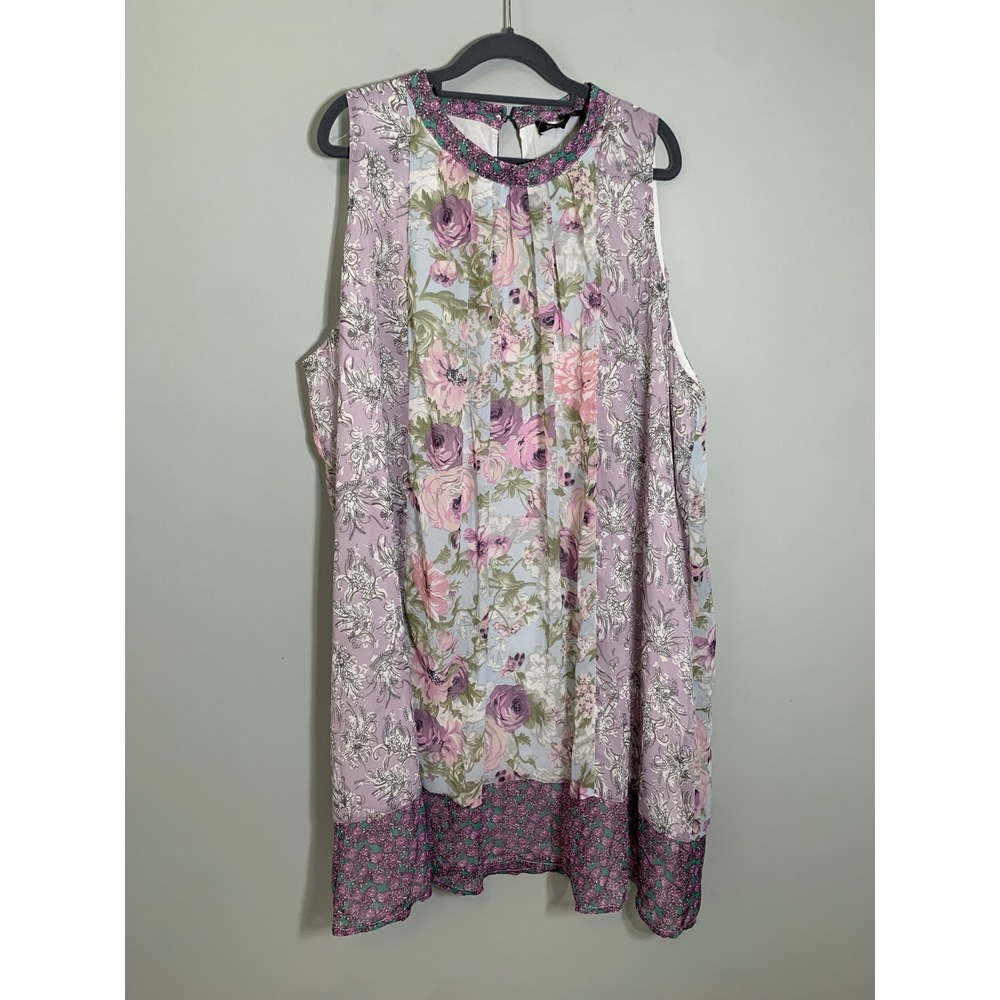 NEW Suzanne Betro Twin Print Halter Dress Women 4X Lavender Floral‎ Mixed Print